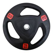 Диск за щанга MAXIMA, 15 кг, За лостове Ф25-28 мм, Гумиран, С метален пръстен и дръжки /310564/