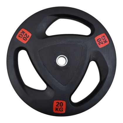 Диск за щанга MAXIMA, 20 кг, За лостове Ф25-28 мм, Гумиран, С метален пръстен и дръжки /310565/