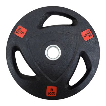 Диск за щанга MAXIMA, 5 кг, За лостове Ф25-28 мм, Гумиран, С метален пръстен и дръжки /310561/