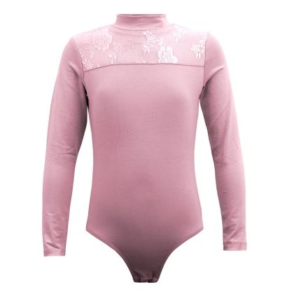 Children's leotard MAXIMA with lace panel, Pink, height 130 cm /40044013/