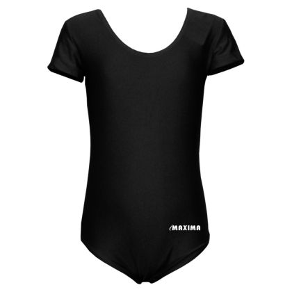 Children's short-sleeve leotard MAXIMA, suitable for gymnastics, ballet and dance, Black, size XL /40042431/