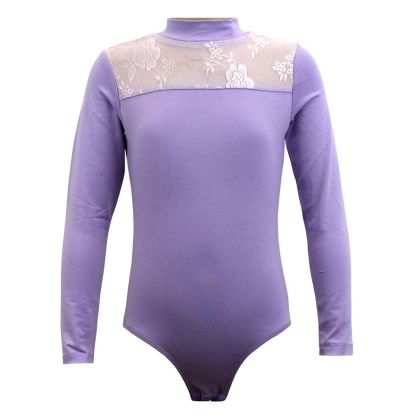 Children's leotard MAXIMA with lace panel, Lilac, height 150 cm /40044009/