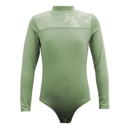 Children's leotard MAXIMA with lace panel, Green, height 110 cm /40044001/