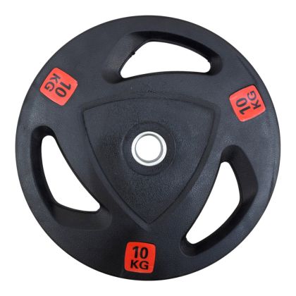 Weight plate MAXIMA 10 kg, for bars ø25-28 mm, rubberized with metal ring and handles /310563/