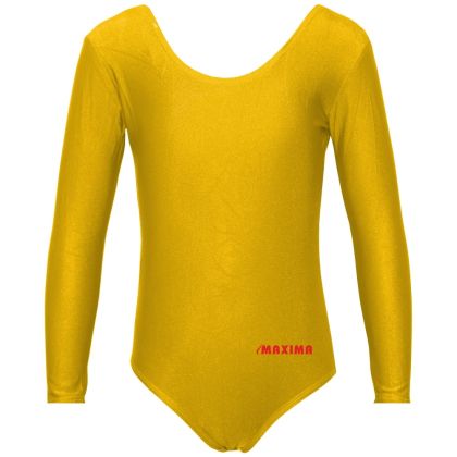 Kids long sleeve leotard MAXIMA, suitable for gymnastics, ballet and dance, Yellow, 6XL /40042012N/