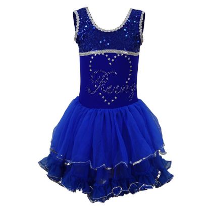 Children's dance (ballet) leotard with wide straps and sequins, Blue, size XL /40043201/