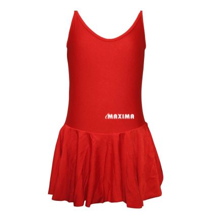 Children's dance (ballet) leotard MAXIMA with thin straps and skirt, Red, size 4XL /40042625/