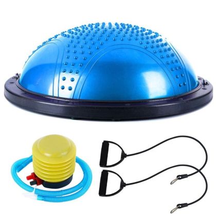 Balance half ball Bosu ball, 58.5 cm, with rigid base and resistance bands, Blue /31067103/