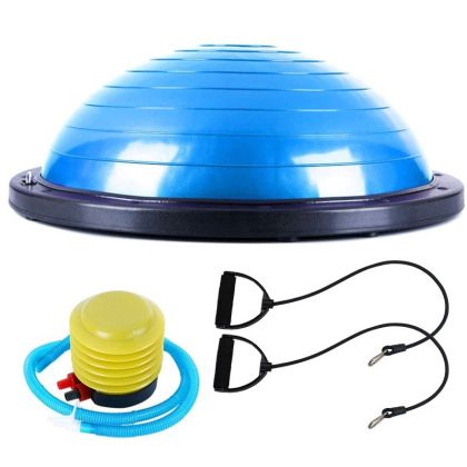 Balance half ball Bosu ball, 58.5 cm, with rigid base and resistance bands, Blue /31067003/