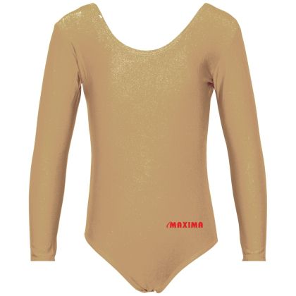 Kids long sleeve leotard MAXIMA, suitable for gymnastics, ballet and dance, Beige, 5XL /40042005/