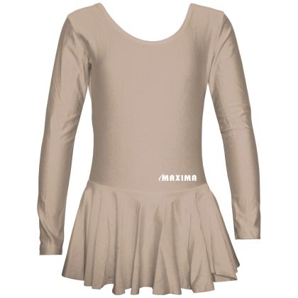 Long sleeve leotard MAXIMA with skirt for children, suitable for gymnastics, ballet and dance, Beige, size 6XL /40042106/