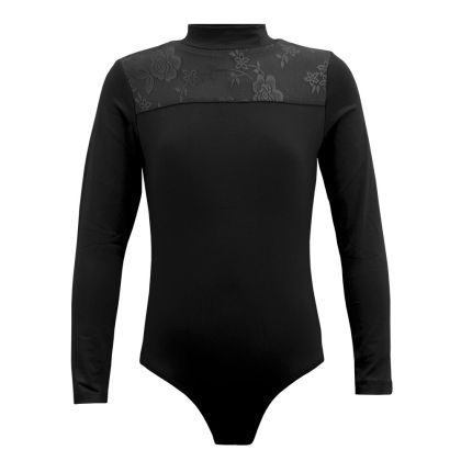 Children's leotard MAXIMA with lace panel, Black, height 160 cm /40044032/