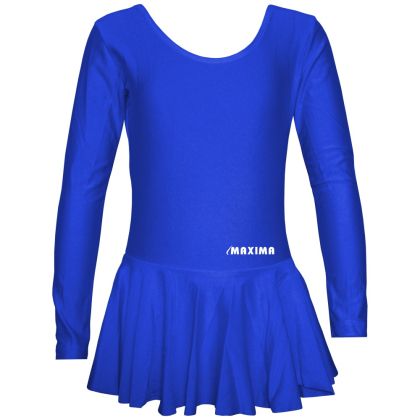Long sleeve leotard MAXIMA with skirt for children, suitable for gymnastics, ballet and dance, Blue, size 4XL /40042140/