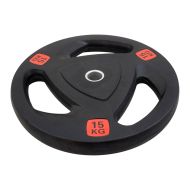 Диск за щанга MAXIMA, 15 кг, За лостове Ф25-28 мм, Гумиран, С метален пръстен и дръжки /310564/