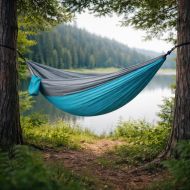 Хамак MAXIMA, Дължина до 290 см, Платно 260x135 см, От парашутен плат, Светлосин със сив /60014404/