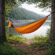 Хамак MAXIMA, Дължина до 290 см, Платно 260x135 см, От парашутен плат, Оранжев със сив /60014405/