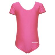 Children's short-sleeve leotard MAXIMA, suitable for gymnastics, ballet and dance, Pink, size L /40042438/