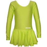 Long sleeve leotard MAXIMA with skirt for children, suitable for gymnastics, ballet and dance, Electric Green, size 4XL /40042122/
