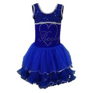 Children's dance (ballet) leotard with wide straps and sequins, Blue, size XL /40043201/