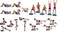 Полутопка за баланс BOSU BALL, 58.5 см, С твърда основа и ластици, Син /31067003/