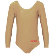 Kids long sleeve leotard MAXIMA, suitable for gymnastics, ballet and dance, Beige, 5XL /40042005/