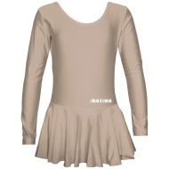 Long sleeve leotard MAXIMA with skirt for children, suitable for gymnastics, ballet and dance, Beige, size 6XL /40042106/